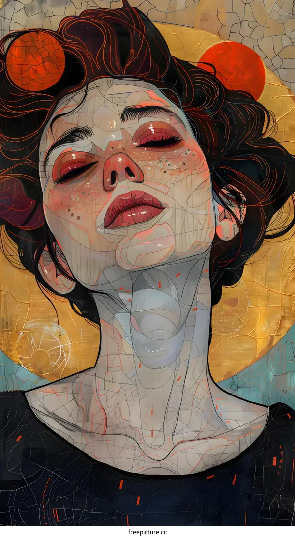 Abstract Portrait of a Woman with Closed Eyes and Red Lips