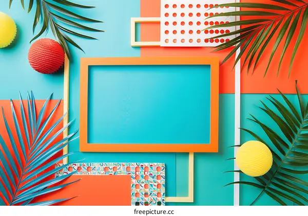 Tropical Summer Background with Frame and Palm Leaves