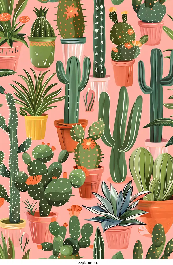 Cactus Plant Seamless Pattern Illustration