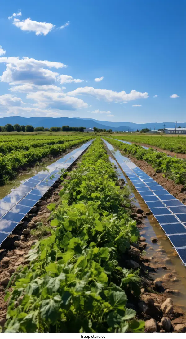 Lush Green Field with Solar Panels