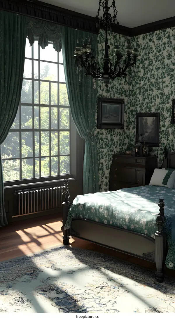 Green and Black Bedroom Interior Design With a Window