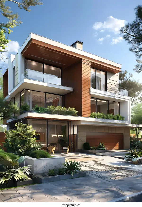 Modern house with wooden facade