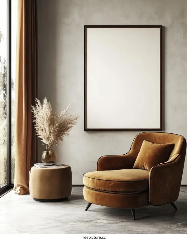 Modern Living Room Interior Mockup with Empty Frame