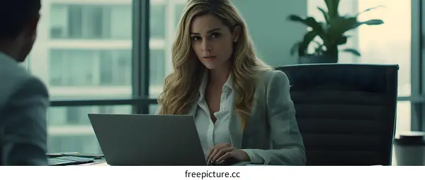 Businesswoman Working On Laptop In Office
