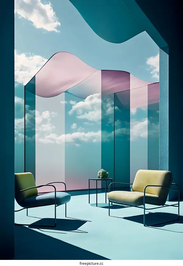 Modern Architecture Interior Design With Chairs And A Table