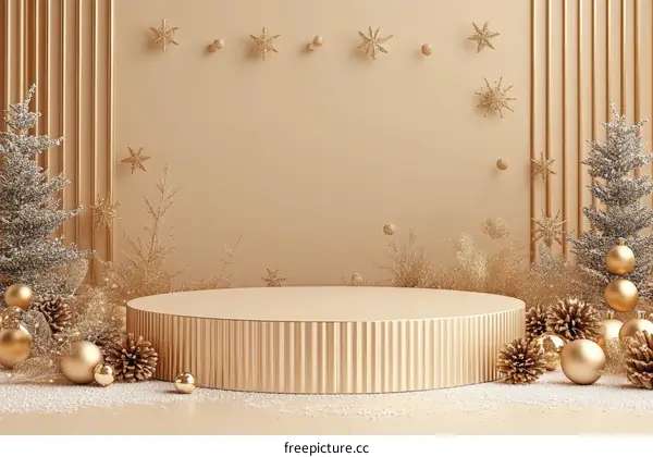 Christmas Golden Display Podium with Decor
