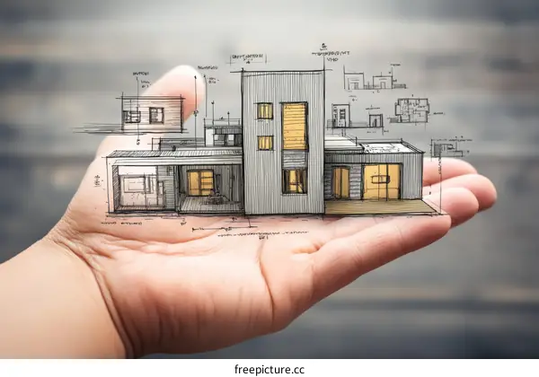 Handheld Architectural Sketch of a Modern House Design