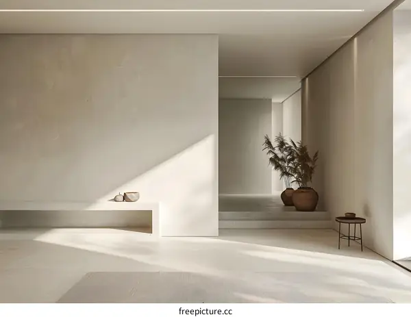 Minimalist Interior Design with Beige Walls and Plants