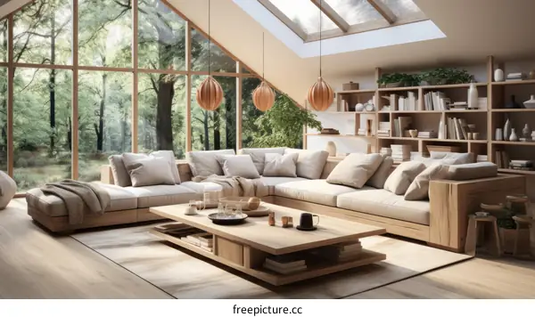 Bright and Airy Living Room With Sectional Sofa and Glass Windows