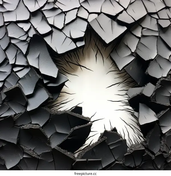 Black and White Abstract Painting with a Large White Hole in the Center