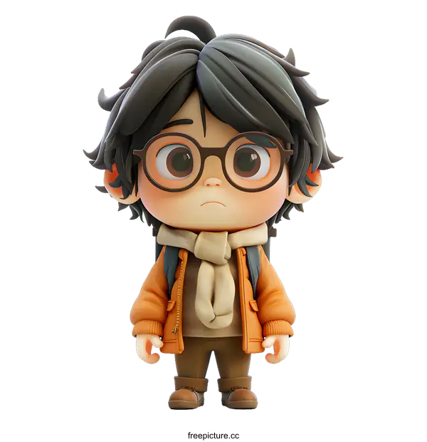 [Transparent Background PNG]3D rendering of a cute anime boy with glasses and a backpack