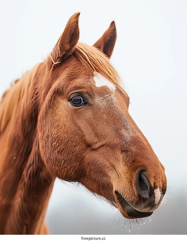Portrait of a beautiful brown horse with white blaze