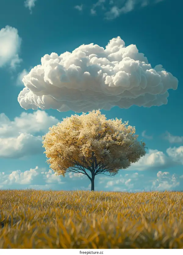 A Peaceful Golden Tree Under a Majestic Cloud