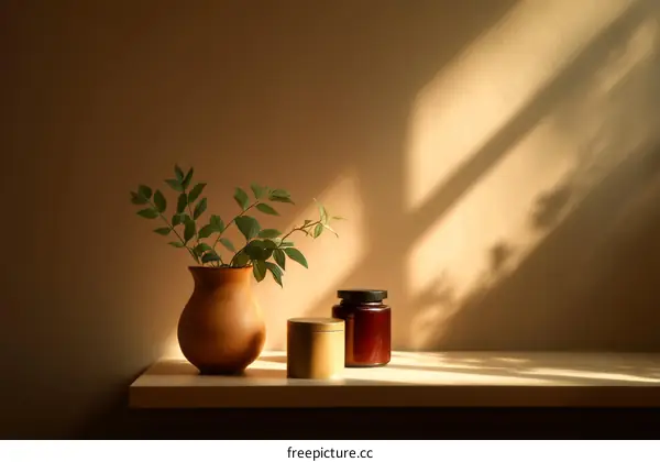 Elegant Still Life with Vase and Containers under Sunlight