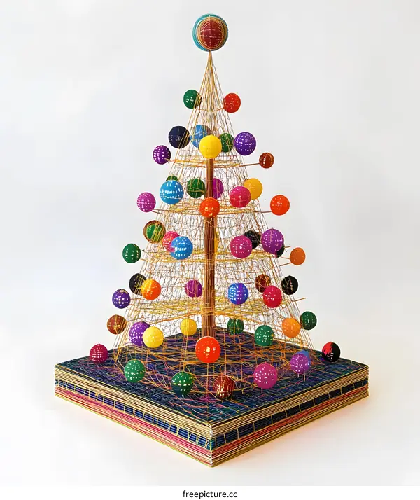 Colorful Wire Christmas Tree Sculpture With Ornamental Balls