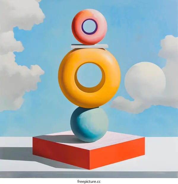 Abstract Geometric Composition with Sky and Clouds