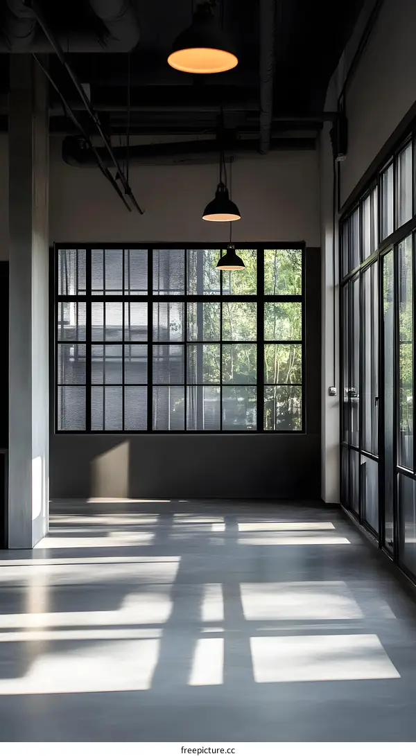 Modern Interior Design With Large Windows and Concrete Floor
