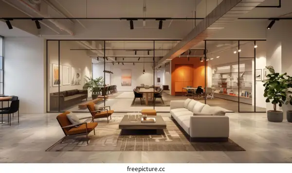 Modern Office Interior with Glass Walls and Conference Table