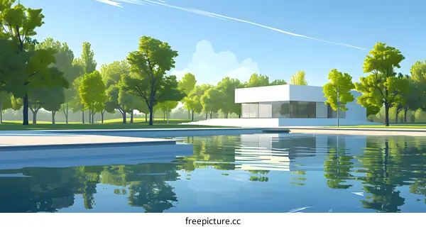 Modern house with swimming pool surrounded by nature