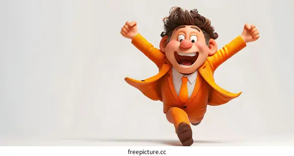 Excited Cartoon Man Celebrating Success