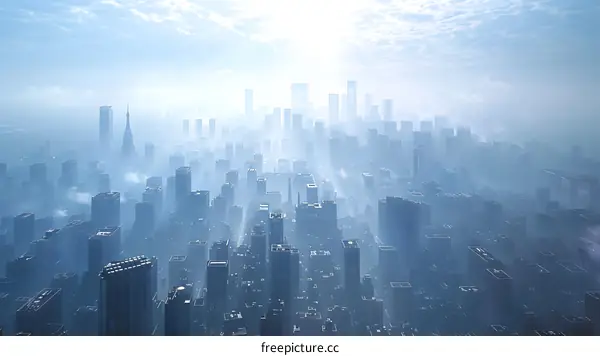A birds eye view of a foggy city