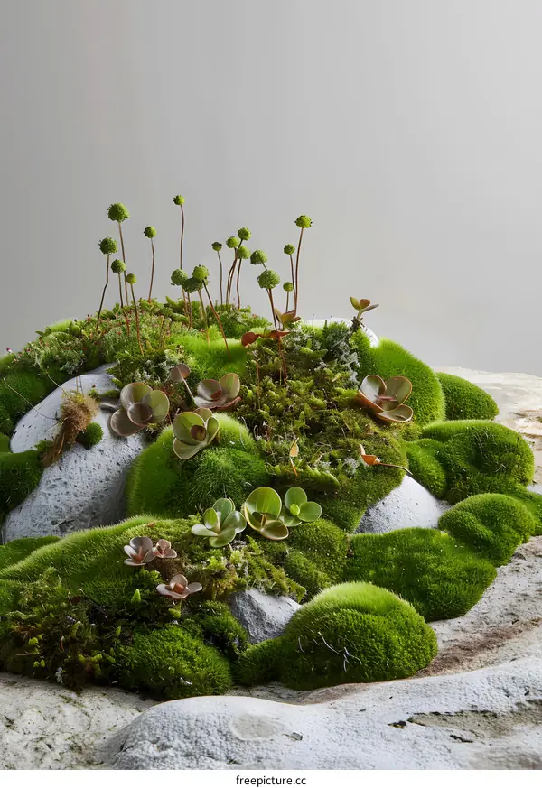 Green Moss Landscape With Tiny Plants