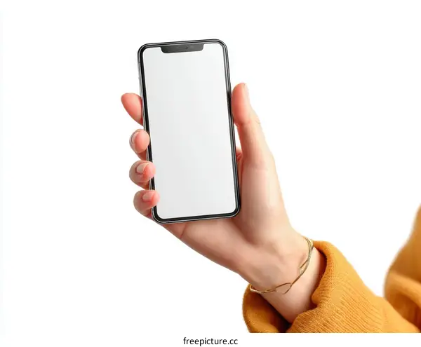 Woman Holding a Smartphone Mockup on White Background
