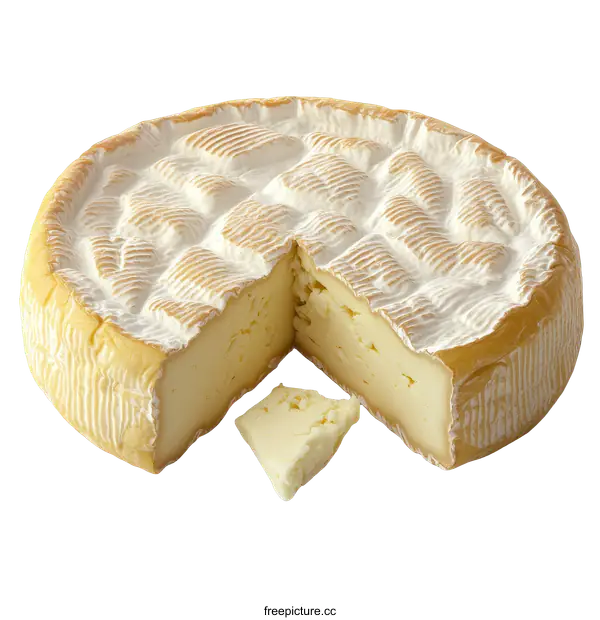 [Transparent Background PNG]Round Wheel of Creamy Cheese with a Slice Removed