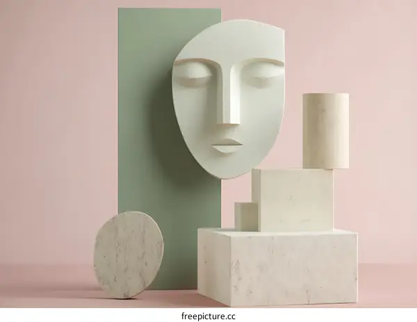 Abstract Face Sculpture with Geometric Shapes