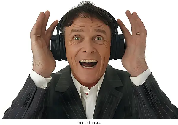 Excited Businessman Listening Music