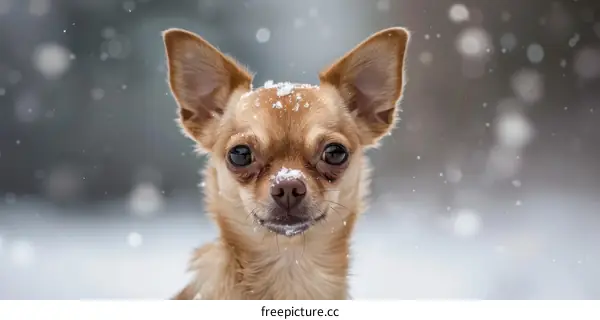 Cute Chihuahua Dog with Snow on Its Nose
