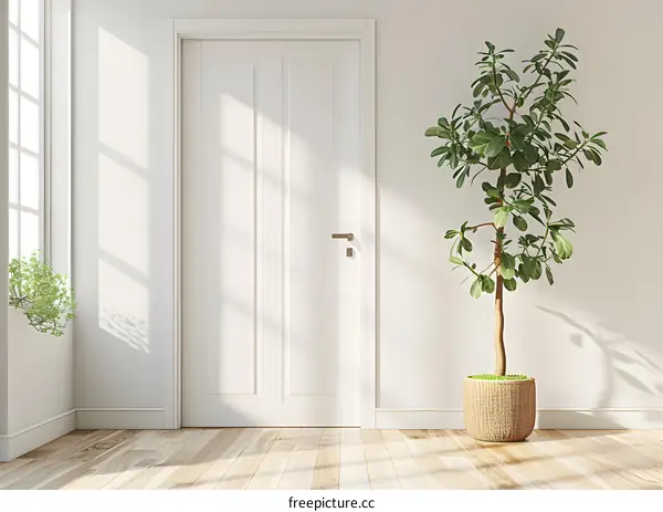 Minimalist Interior Design With White Door and Green Plant