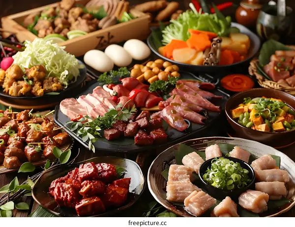 Japanese Cuisine Food Platter with Variety of Meats