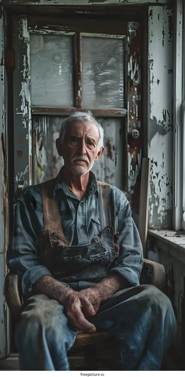 Portrait of an old man sitting in a chair