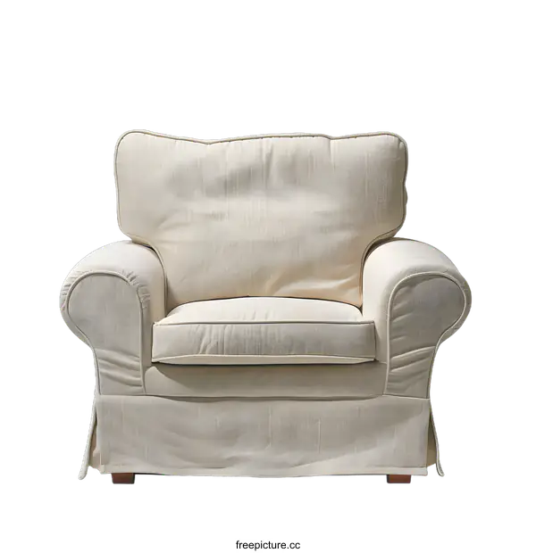[Transparent Background PNG]Beige Fabric Armchair with White Background