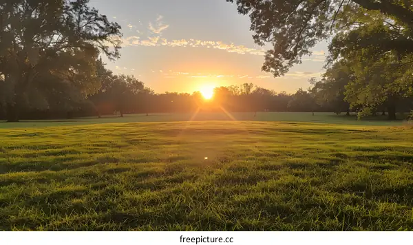 Golden Hour Sunrise Over Field