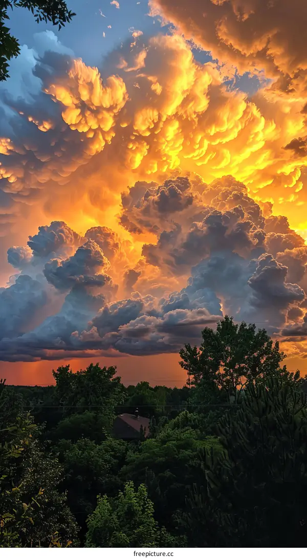 A Spectacular Sunset Sky Over The Trees