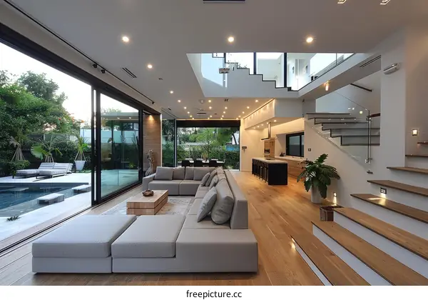 An open-concept house with a modern interior