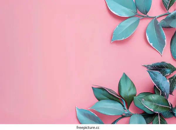 Pink Background with Green Leaves