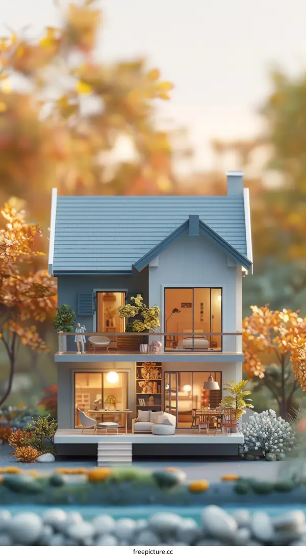 3D rendering of a beautiful house with a garden