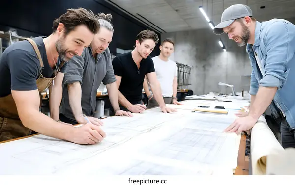 Architects Collaboration on Blueprint Design