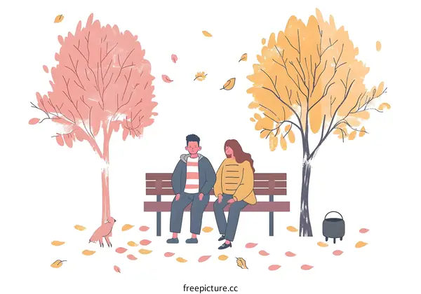 Couple Sitting on Bench Under Autumn Trees