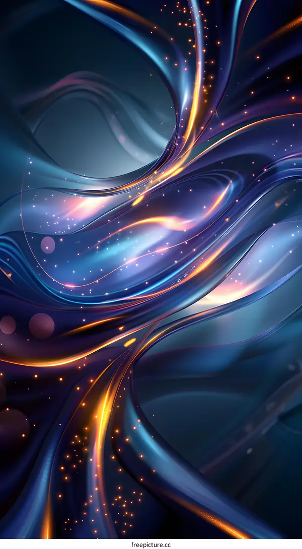 Blue and orange abstract 3D rendering of glowing curved lines