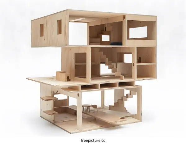 Wooden model house interior view