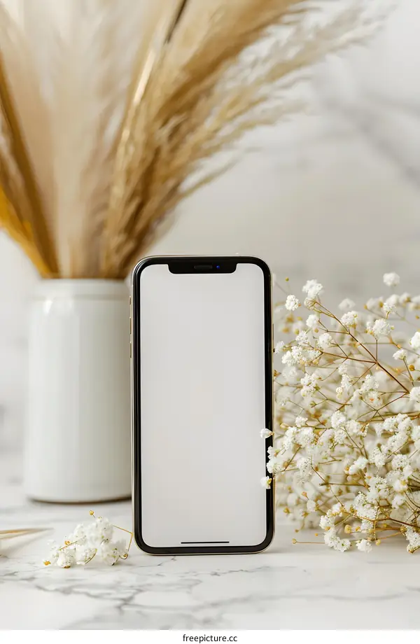 White Flowers and Gold Smartphone Mockup