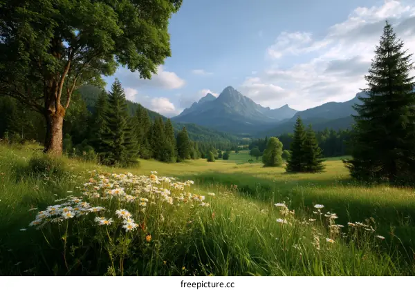 Beautiful Mountain Meadow with Flowers