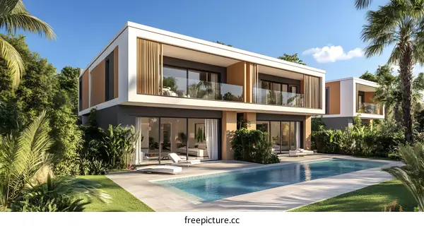 Modern Villa With Pool and Palm Trees