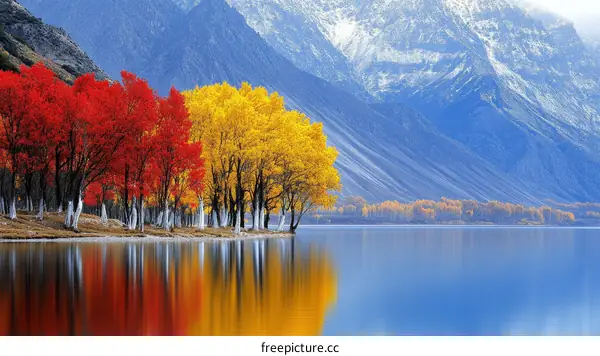 Autumn Colors Reflecting on a Mountain Lake