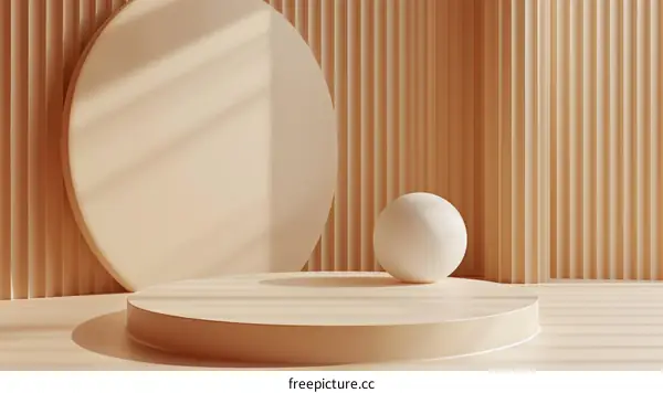 Beige Podium with Sphere and Sunlight