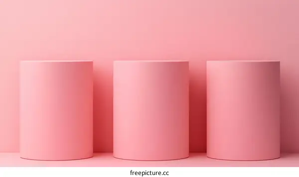 Three Pink Cylindrical Display Platforms